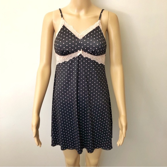 La Vie En Rose Sexy Romantic Pink Lace Polka Dot Camisole Slip Lingerie Dress - Picture 1 of 12